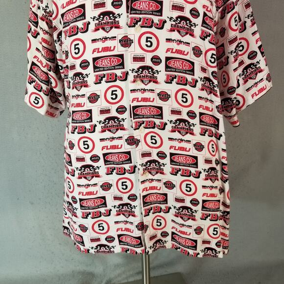 FUBU shirt men's large white button up short sleeve all over print Y2K Hip Hop - Picture 3 of 12